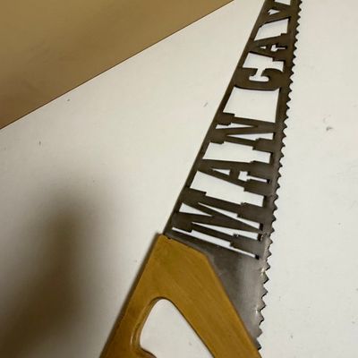 Laser-Cut Metal "Man Cave" Hand Saw Wall Art