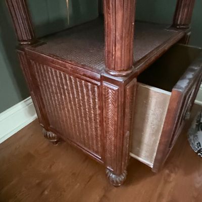 Vintage Tommy Bahama Style Rattan and Mahogany Bedside Commode