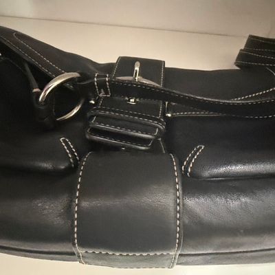Vintage Coach 3653 Soho Black Leather Shoulder Bag with White Contrast Stitching