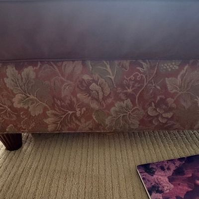 Mixed-Media Leather and Tapestry Ottoman