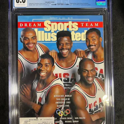 CGC-graded 6.0 copy of Sports Illustrated from February 18, 1991, featuring the USA Basketball "Dream Team" on the cover.