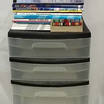 "Sterilite" Drawer Tower, Books, & WWII Ribbon Bar 