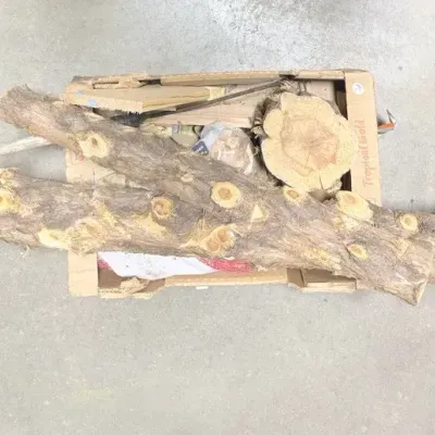 Firewood Logs, Scrap Lumber, and Fire Poker