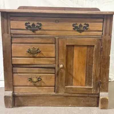 Vintage Rustic Wood Washstand and Commode Cabinet
