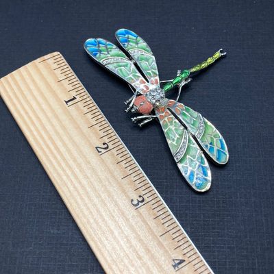 LOT 240: Stained Glass Style Dragonfly Brooch / Pin