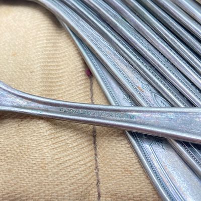 LOT 311: Peerless Silver-Plated Flatware with Storage Cloths - 60pcs