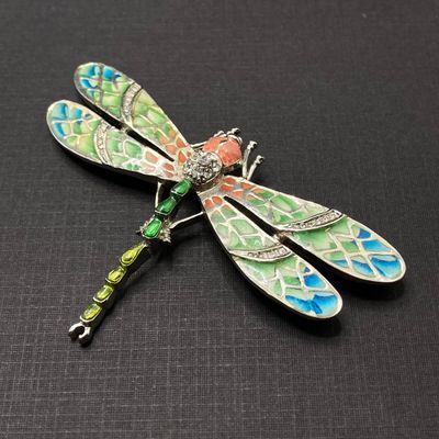 LOT 240: Stained Glass Style Dragonfly Brooch / Pin