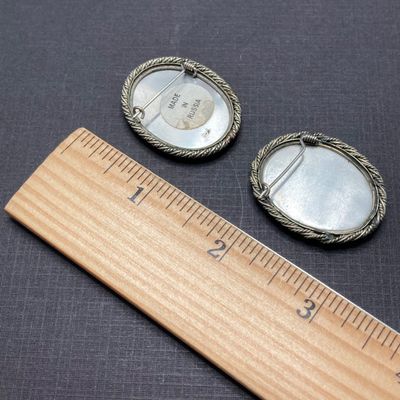 LOT 234: Pair of Vintage Hand-painted Porcelain Russian Brooches / Pins