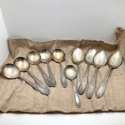 LOT 311: Peerless Silver-Plated Flatware with Storage Cloths - 60pcs