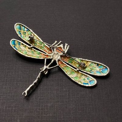 LOT 240: Stained Glass Style Dragonfly Brooch / Pin
