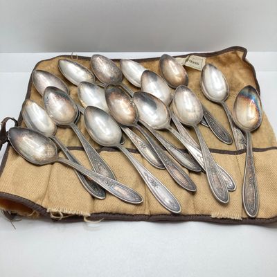 LOT 311: Peerless Silver-Plated Flatware with Storage Cloths - 60pcs