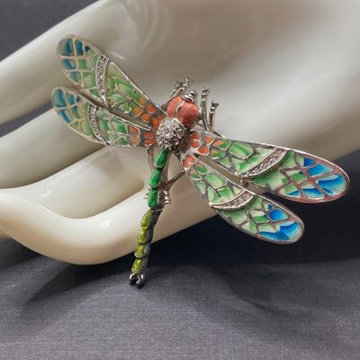 LOT 240: Stained Glass Style Dragonfly Brooch / Pin