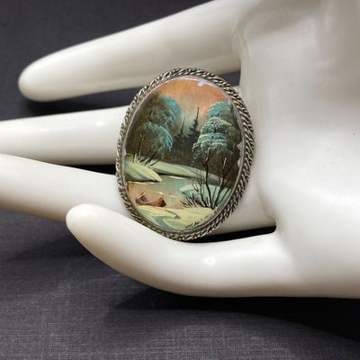 LOT 234: Pair of Vintage Hand-painted Porcelain Russian Brooches / Pins