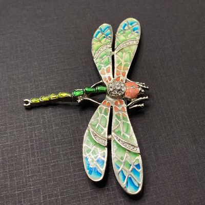 LOT 240: Stained Glass Style Dragonfly Brooch / Pin