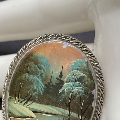 LOT 234: Pair of Vintage Hand-painted Porcelain Russian Brooches / Pins
