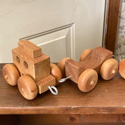 LOT 227: Large Collection of Wooden Toys - Train, Trucks, Airplane, (The Montgomery Schoolhouse, Inc. / Mr. Toys) and More