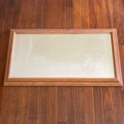 LOT 229: Vintage Josef OG Originals Fuzzy Bunny Music Box, Framed Rectangular Mirror Deer Landscape Art and More