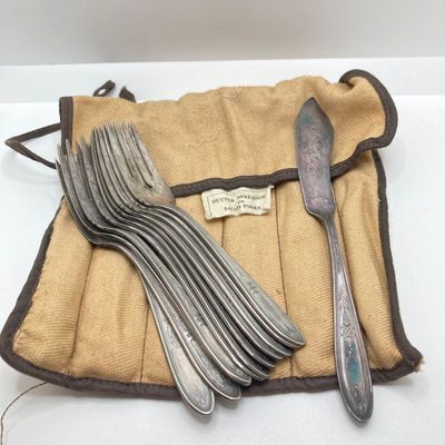 LOT 311: Peerless Silver-Plated Flatware with Storage Cloths - 60pcs