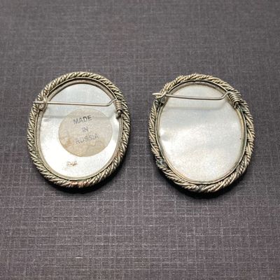 LOT 234: Pair of Vintage Hand-painted Porcelain Russian Brooches / Pins