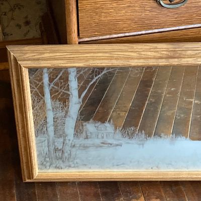 LOT 229: Vintage Josef OG Originals Fuzzy Bunny Music Box, Framed Rectangular Mirror Deer Landscape Art and More