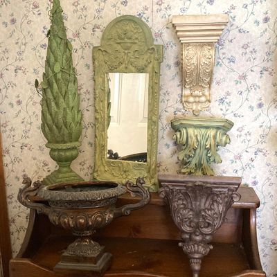 LOT 231: Home Decor - Decorative Wall Scones, Mirror, Urn Style Planter and More