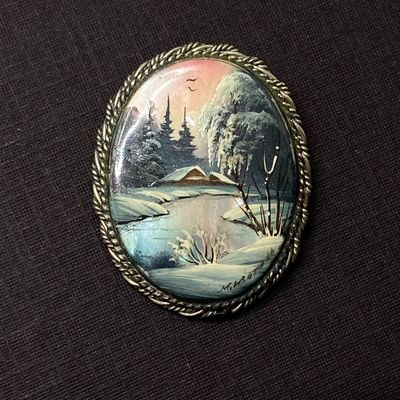 LOT 234: Pair of Vintage Hand-painted Porcelain Russian Brooches / Pins