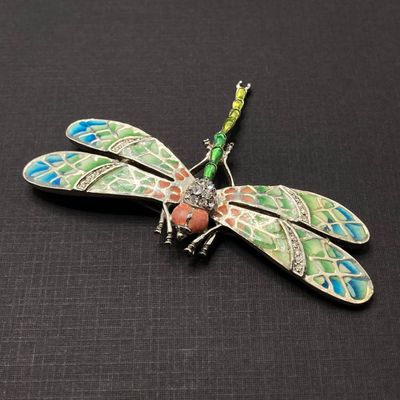 LOT 240: Stained Glass Style Dragonfly Brooch / Pin