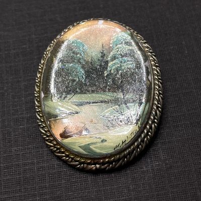 LOT 234: Pair of Vintage Hand-painted Porcelain Russian Brooches / Pins