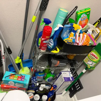 Household Items And Metal Shelf 