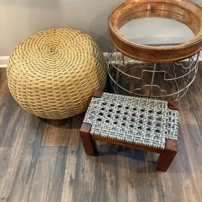 Metal, Wood And Straw Side Table And More