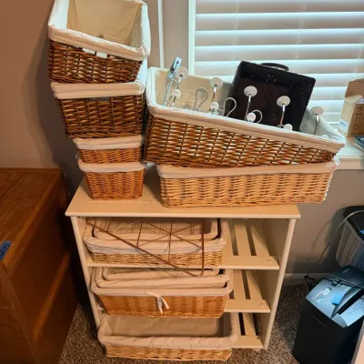 Wooden Storage Shelf And Baskets