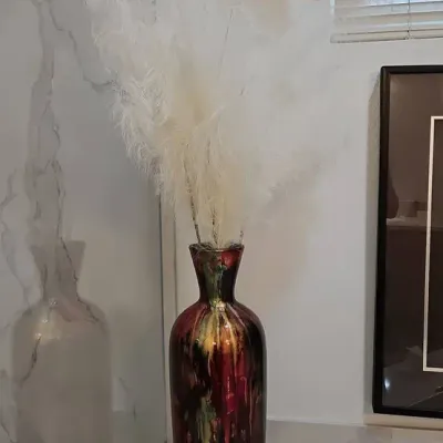 Multi-Colored Acrylic Vase with Decorative Grass