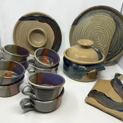 Artist-Signed Earth-Toned Pottery Set
