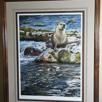 Riverside Pause - River Otter Signed Print by R.S. Parker (440/950)
