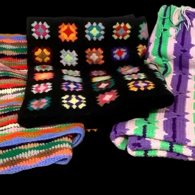 (3) Crocheted Afgahans. 