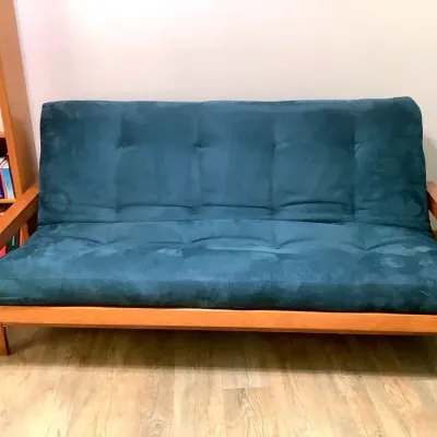 Wood Frame FUTON W/ Mattress And Microsuede Cover 