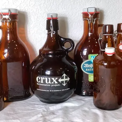 Collection of Vintage & Modern Amber Swing-Top Brewing Bottles