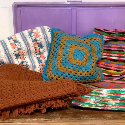 (4) Crocheted Afghans and Pillow 