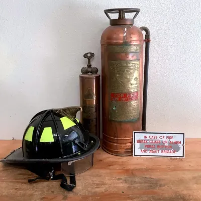 Vintage Copper Fire Extinguishers/ Fireman’s Helmet 