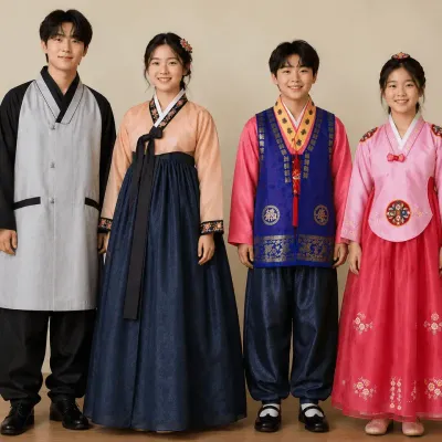 Traditional Korean Hanbok Collection – 2 Adult & 2 Children’s Celebration Outfits