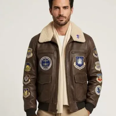 Mens Leather Bomber Jacket - Large