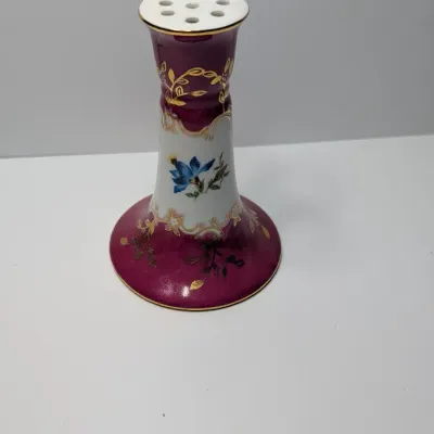 Sale Photo Thumbnail #86: Vintage KPM porcelain hat pin holders with hand-painted florals and gilt trim are elegant late-19th to mid-20th-century vanity pieces, usually measuring 5 to 5.5 inches tall.