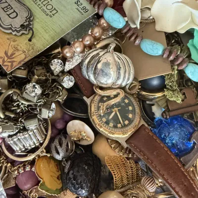 Vintage Mixed Costume Jewelry Lot Necklaces Earrings Brooches Watches Pendants Craft Resale Bundle