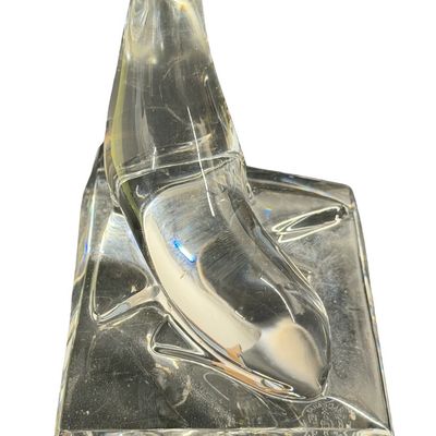 Vintage Baccarat Clear Crystal Seal Figurine Resting on an Iceberg Base Crafted in Clear Art Glass