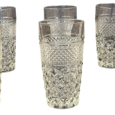 Vintage Anchor Hocking Wexford Clear Pressed Glass Tumblers and Wine Glass Lot of 6