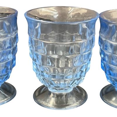 Vintage Light Blue Indiana Glass Whitehall Water Goblets in the Whitehall (or Cubist) Pattern (1960s - 1970s) - Set of 5