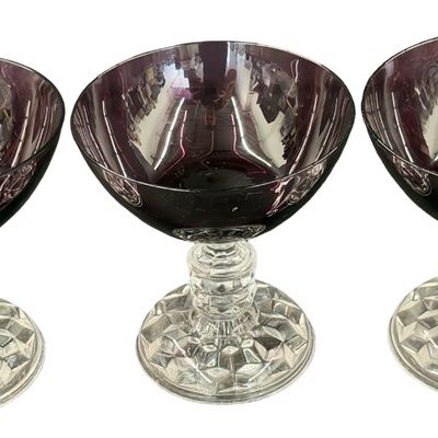 Vintage Fostoria "Lady Amethyst Purple" Clear Champagne Coupe/Sherbet Glass - Lot of 3