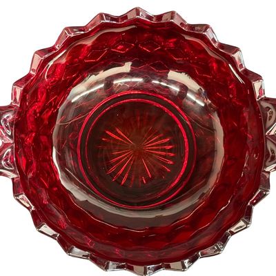 Vintage Fostoria American Ruby Red Pressed Glass Handled Utility Bowl
