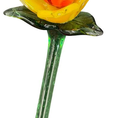 Vintage Hand-Blown Art Glass Handcrafted Yellow Art Glass Daffodil Flower Sculpture 16"