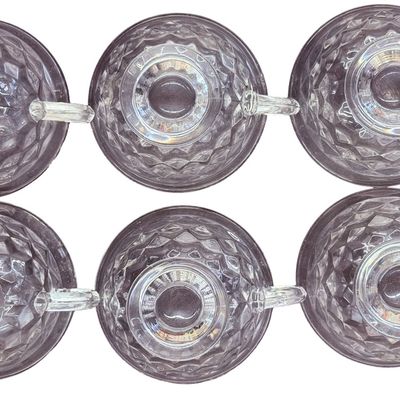 Vintage Fostoria American Clear Footed Tea Cup with Clear Rounded Handle - Set of 6